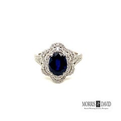 3.35 Carat Natural Oval Sapphire and Diamond Ring 18 Karat White Gold