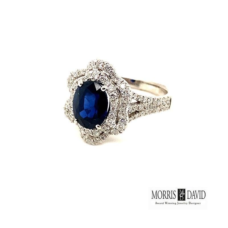 For Sale:  3.35 Carat Natural Oval Sapphire and Diamond Ring 18 Karat White Gold 3