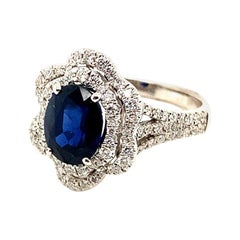 3.35 Carat Natural Oval Sapphire and Diamond Ring 18 Karat White Gold