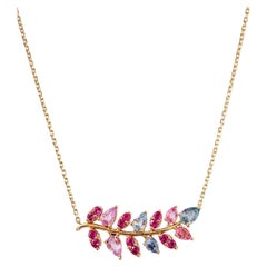 Collana con zaffiro rosa-blu naturale da 3,35 carati a forma di ramo e catena in oro giallo 14 carati