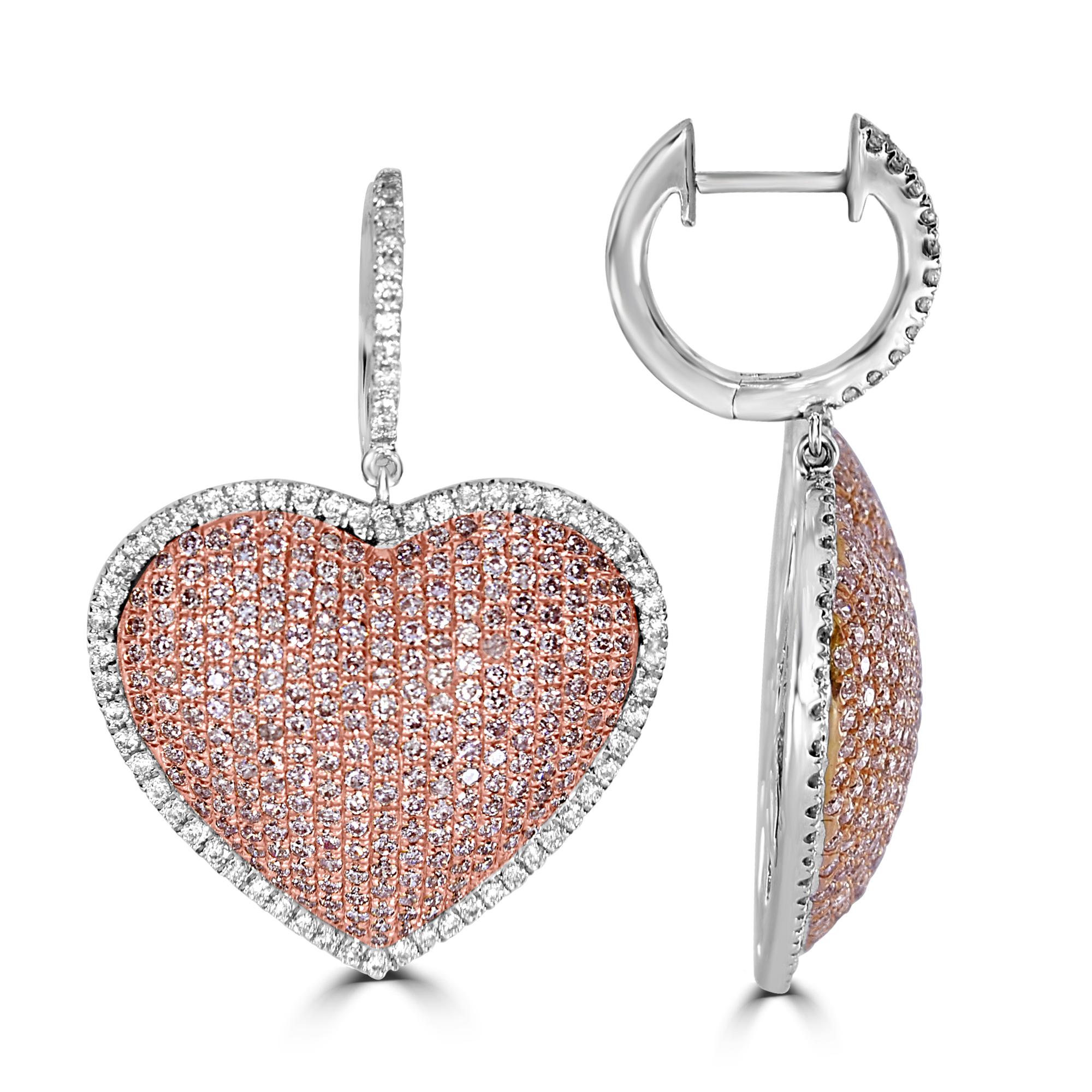 This beautiful Natural Pink Diamond Earrings by Almor Designs will melt the heart of any woman. These beautiful earrings have 3.35 Carats of Diamonds, .73 Carats are White Diamonds, and 2.62 Carats of Natural Pink Diamonds. The pink diamonds are set