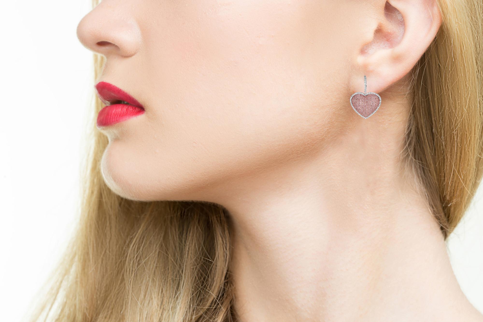 pink heart diamond earrings