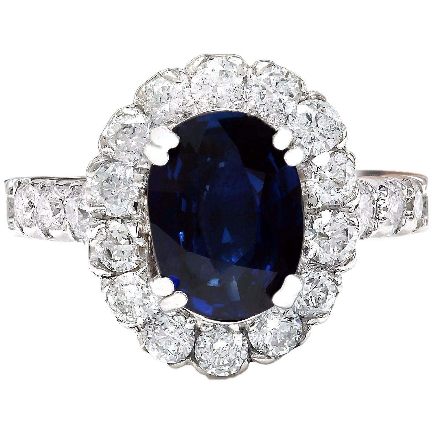 3.35 Carat Natural Sapphire 14K Solid White Gold Diamond Ring
 Item Type: Ring
 Item Style: Engagement
 Material: 14K White Gold
 Mainstone: Sapphire
 Stone Color: Blue
 Stone Weight: 2.55 Carat
 Stone Shape: Oval
 Stone Quantity: 1
 Stone