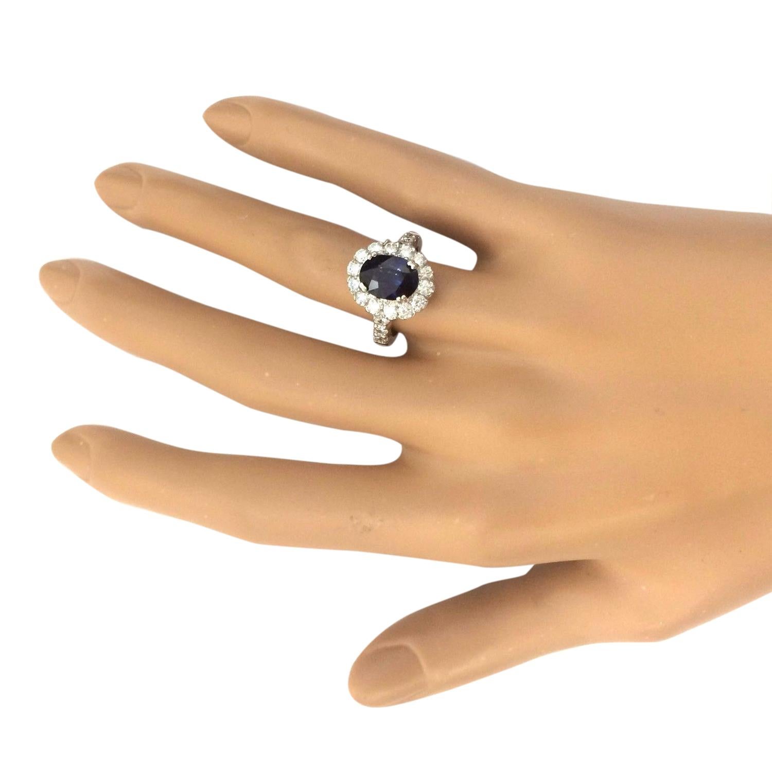 Women's Natural Sapphire 14 Karat Solid White Gold Diamond Ring For Sale