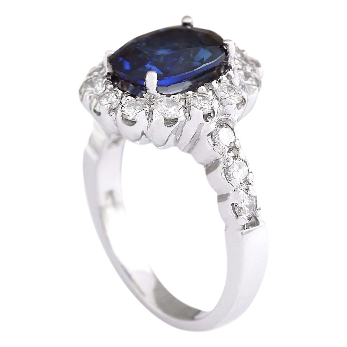 Oval Cut Natural Sapphire 14 Karat White Gold Diamond Ring For Sale