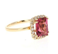 Ring aus 14 Karat massivem Gelbgold mit 3,35 Karat natürlichem Turmalin und Diamant