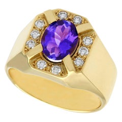 3.35 Carat Oval Cut Tanzanite and Diamond Yellow Gold Cocktail Ring
