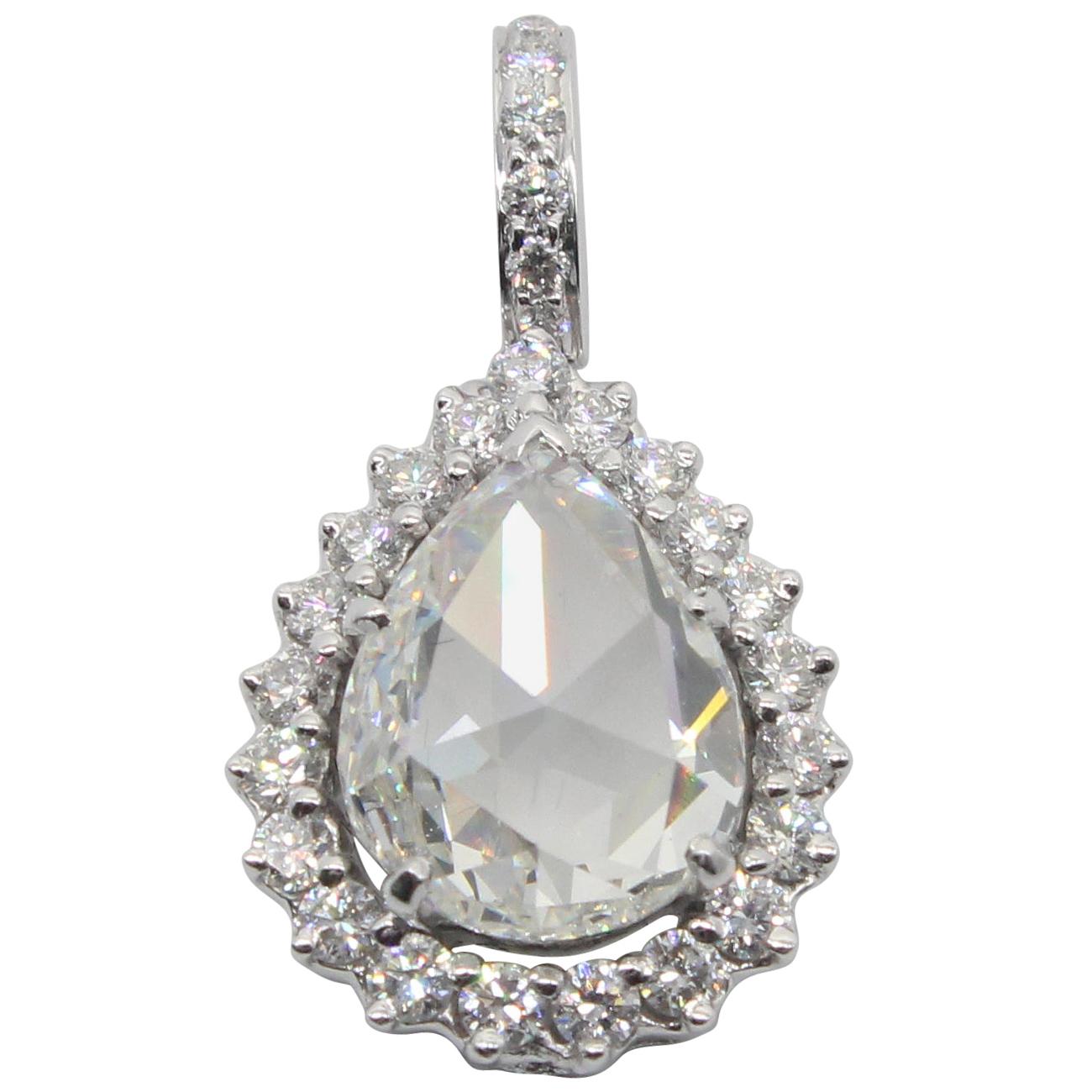 PANIM 3.35 Carat Rosecut Diamond 18k White Gold Pendant