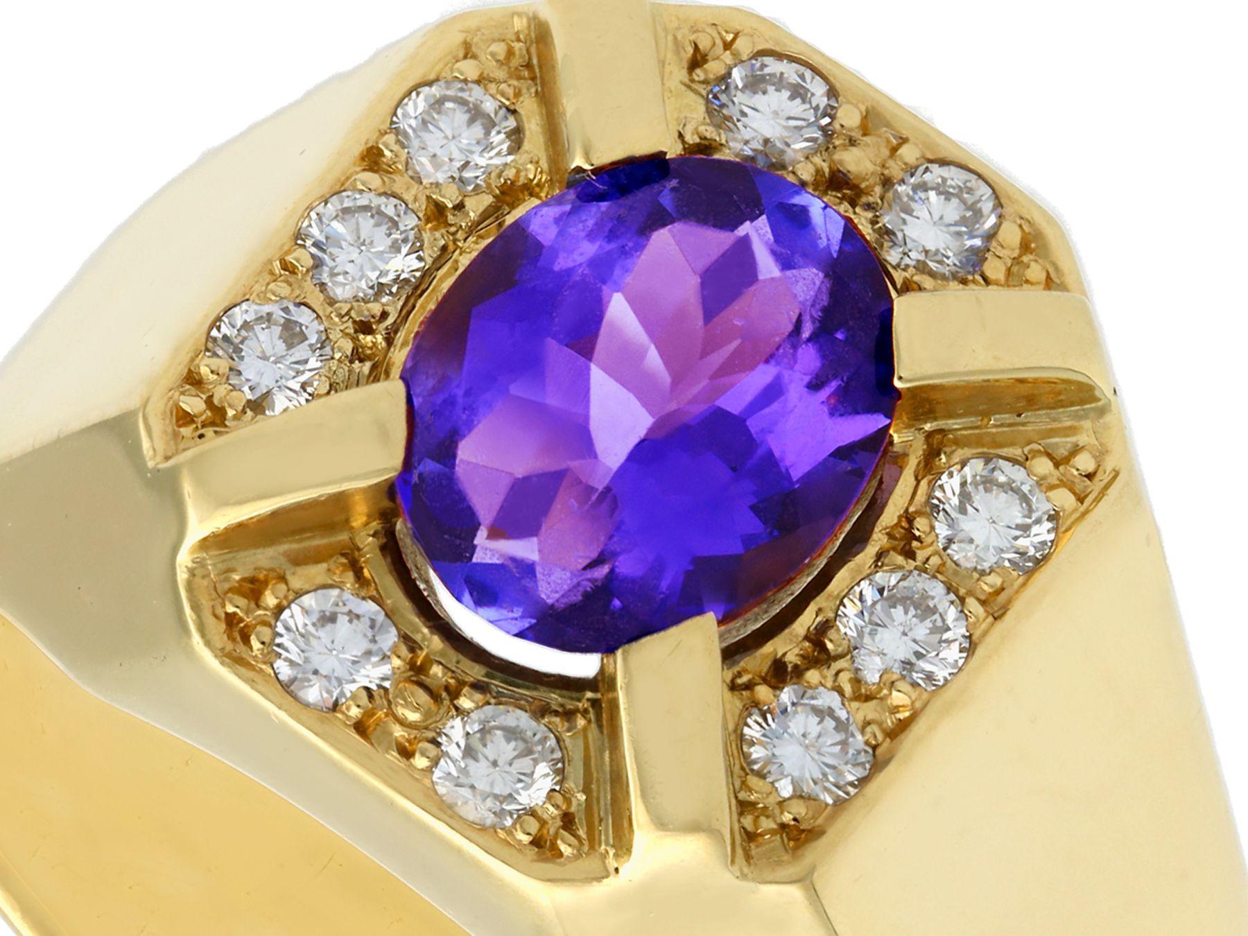 3.35 Carat Oval Cut Tanzanite and Diamond Yellow Gold Cocktail Ring In Excellent Condition For Sale In Jesmond, Newcastle Upon Tyne