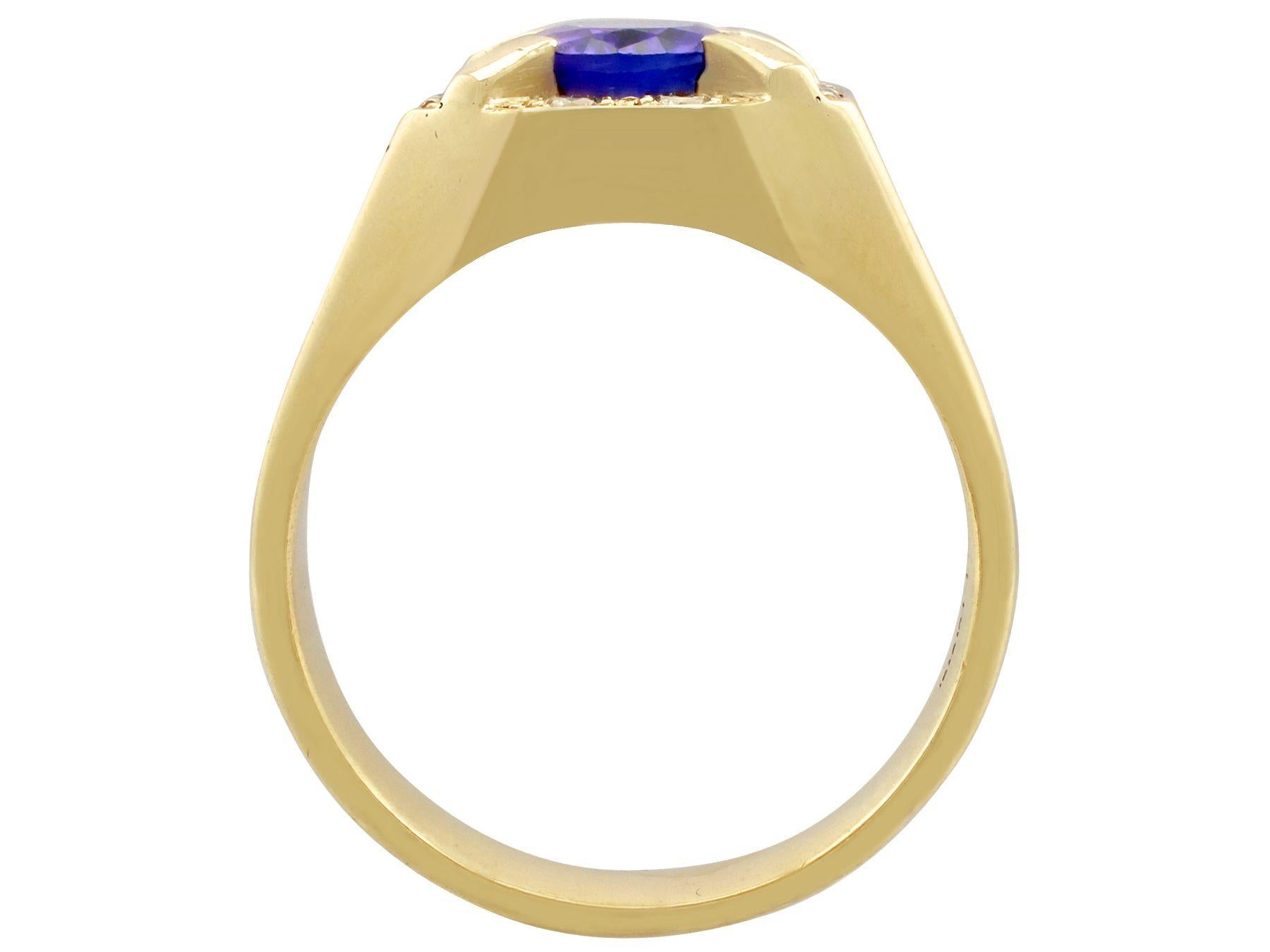 3.35 Carat Oval Cut Tanzanite and Diamond Yellow Gold Cocktail Ring For Sale 1
