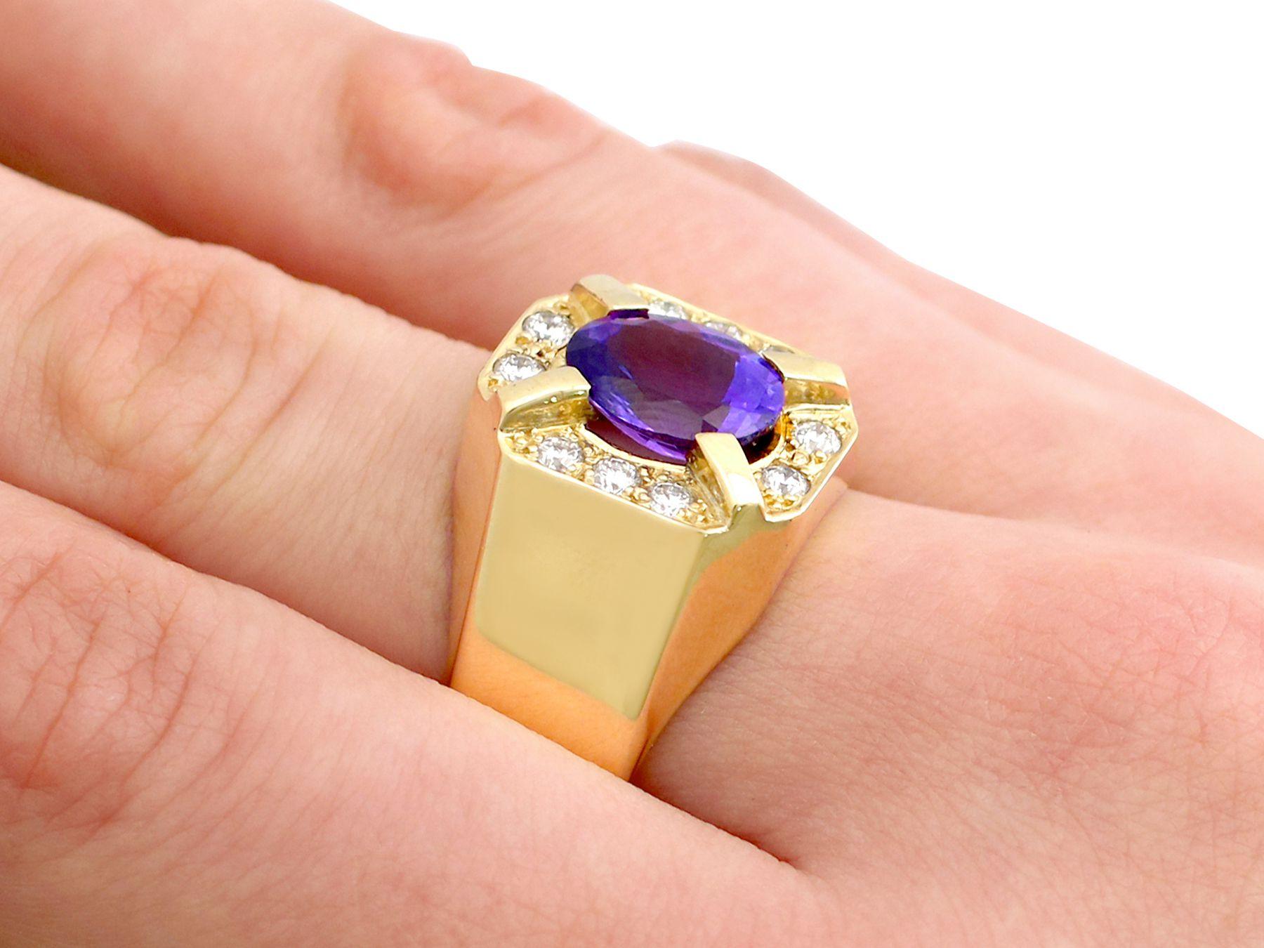 3.35 Carat Oval Cut Tanzanite and Diamond Yellow Gold Cocktail Ring For Sale 4
