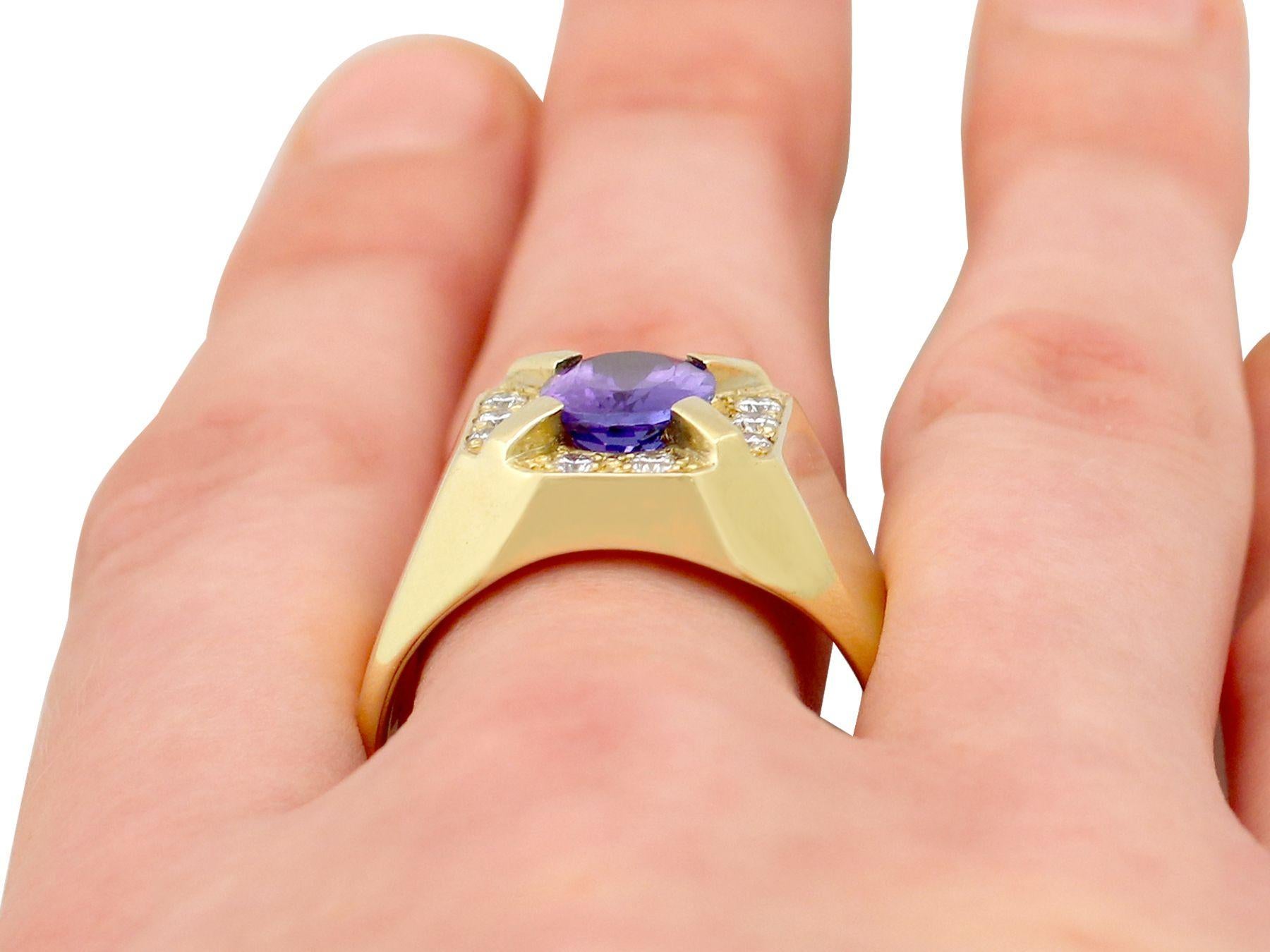 3.35 Carat Oval Cut Tanzanite and Diamond Yellow Gold Cocktail Ring For Sale 5