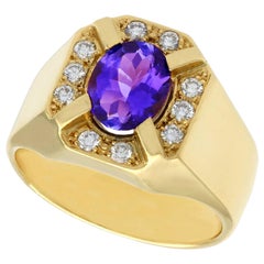 3.35 Carat Oval Cut Tanzanite and Diamond Yellow Gold Cocktail Ring