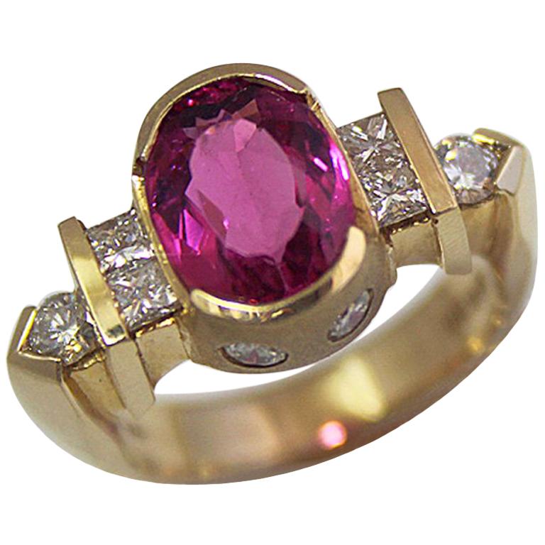 3.35 Carat TW Pink Rubellite, Set in 14 Karat Y Fashion Ring, Ben Dannie For Sale
