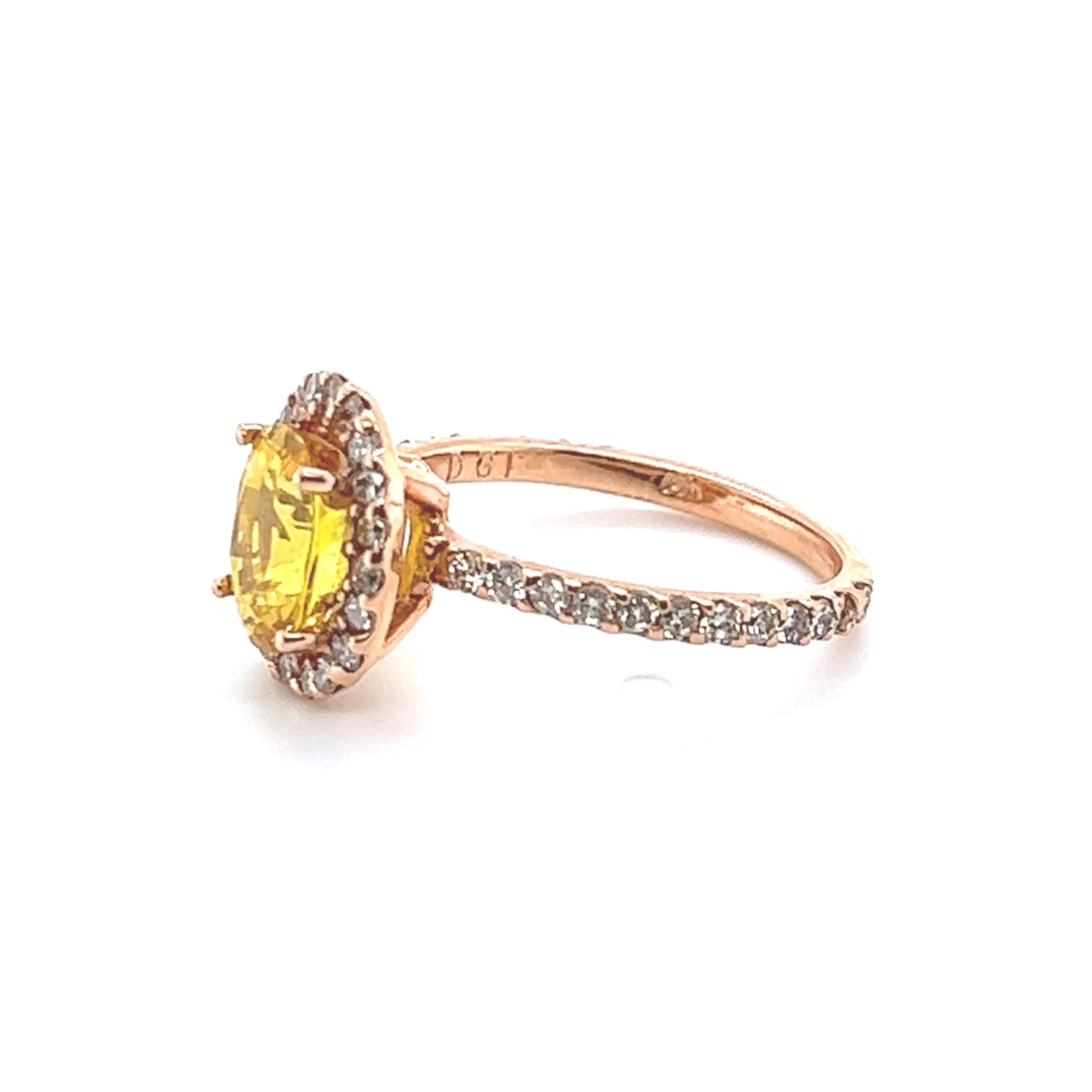 Contemporary 3.35 Carat Yellow Sapphire Halo Diamond 14 Karat Rose Gold Engagement Ring