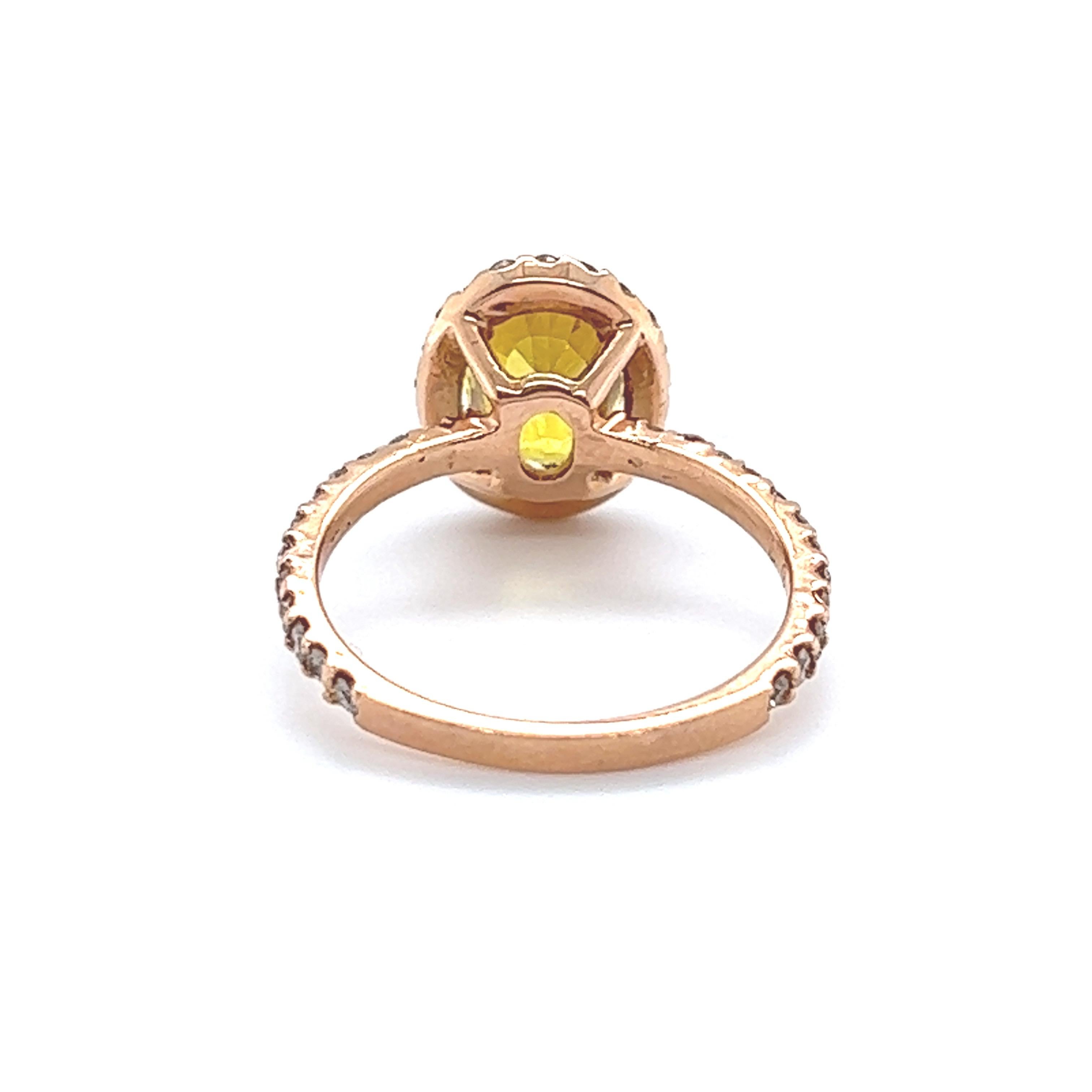 Oval Cut 3.35 Carat Yellow Sapphire Halo Diamond 14 Karat Rose Gold Engagement Ring