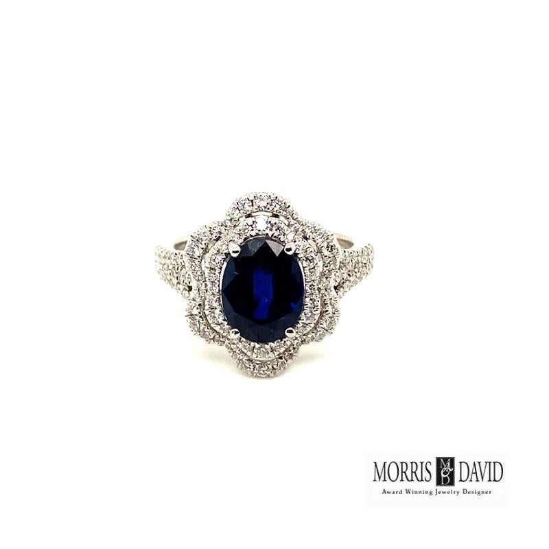 Oval Cut 3.35 Carat Natural Oval Sapphire and Diamond Ring 18 Karat White Gold For Sale