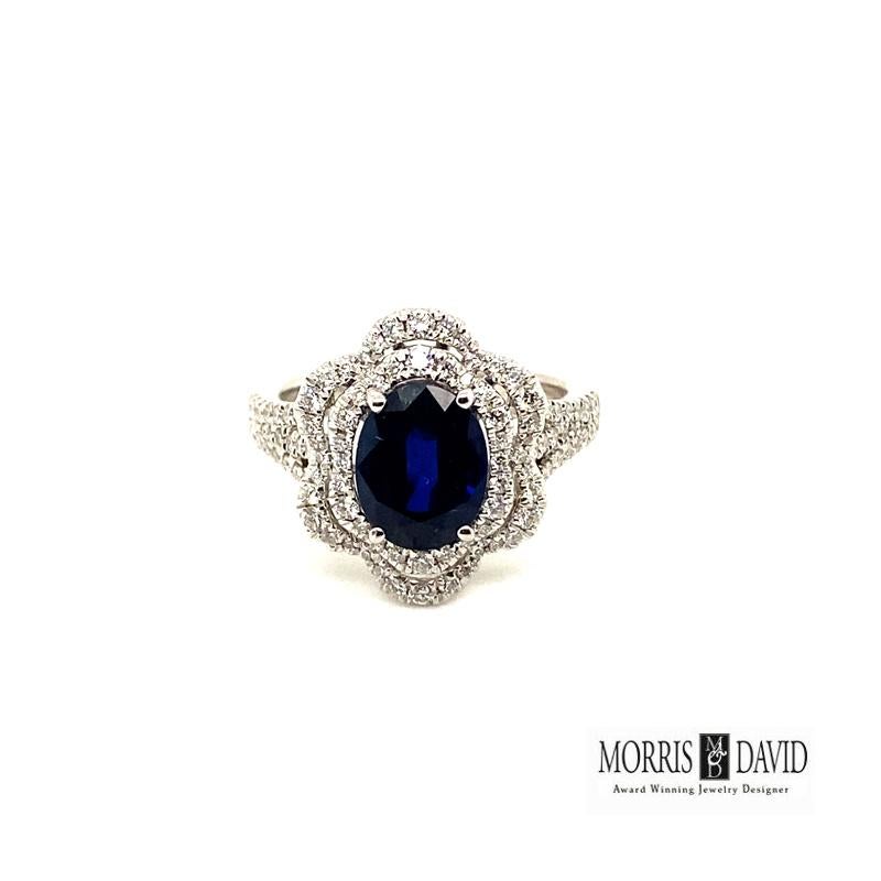 Anillo de zafiro ovalado natural de 3,35 quilates y diamante Oro blanco de 18 quilates Corte oval en venta
