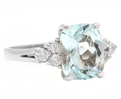 3.35 Carats Natural Aquamarine and Diamond 14k Solid White Gold Ring