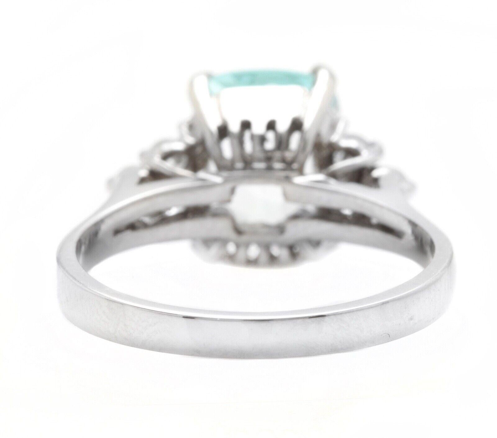 3.35 Carats Natural Aquamarine and Diamond 14k Solid White Gold Ring In New Condition For Sale In Los Angeles, CA