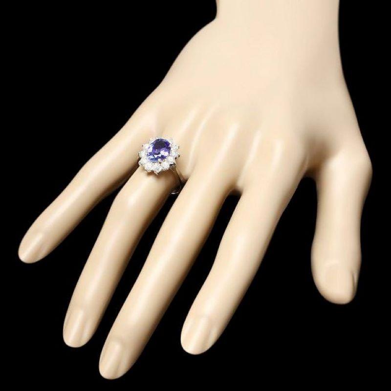 Mixed Cut 3.35 Carats Natural Tanzanite and Diamond 14k Solid White Gold Ring For Sale
