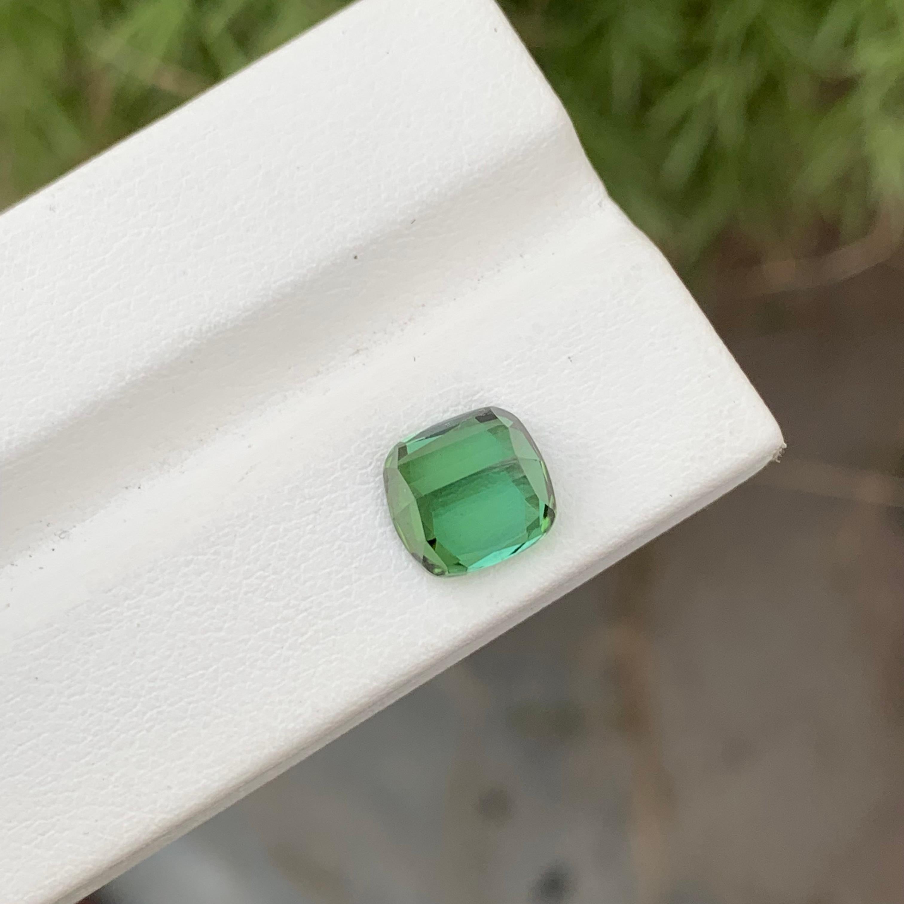 Loose Tourmaline 
Weight: 3.35 Carats 
Dimension: 8.8x8.3x5.8 Mm
Origin; Kunar Afghanistan 
Shape: Cushion
Color: Mint 
Treatment: Non
Certificate: On Customer Demand
Mint Green Tourmaline, a delicate and refreshing gemstone, entices admirers with