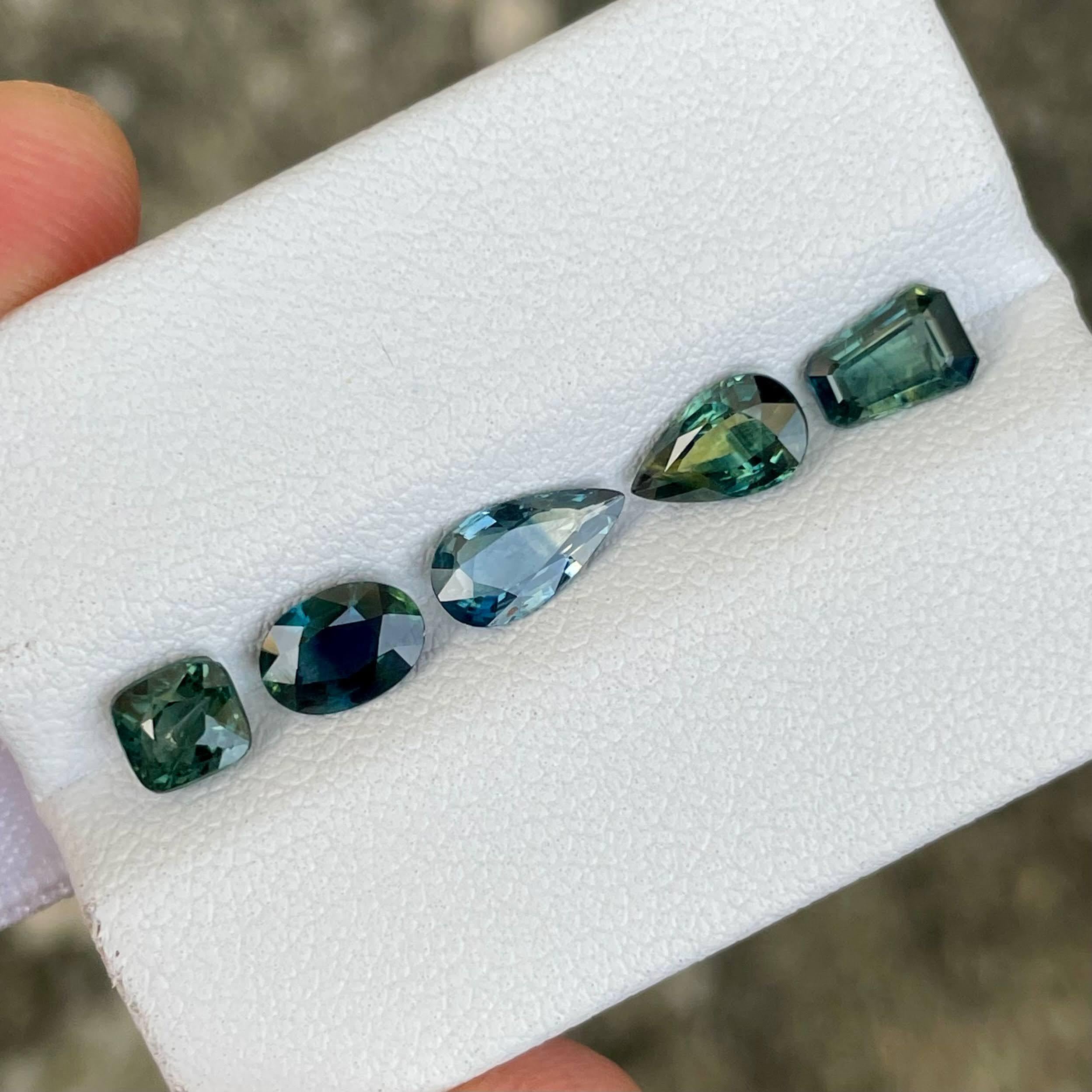Lote de 5 piedras preciosas de zafiro azul turquesa de Madagascar de 3,35 quilates Corte mixto en venta