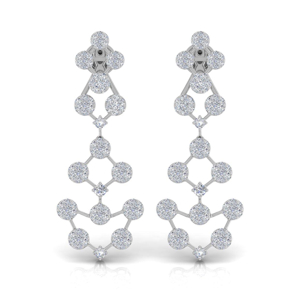 Modern 3.35 Ct SI Clarity HI Color Diamond Dangle Earrings 18 Karat White Gold Jewelry For Sale