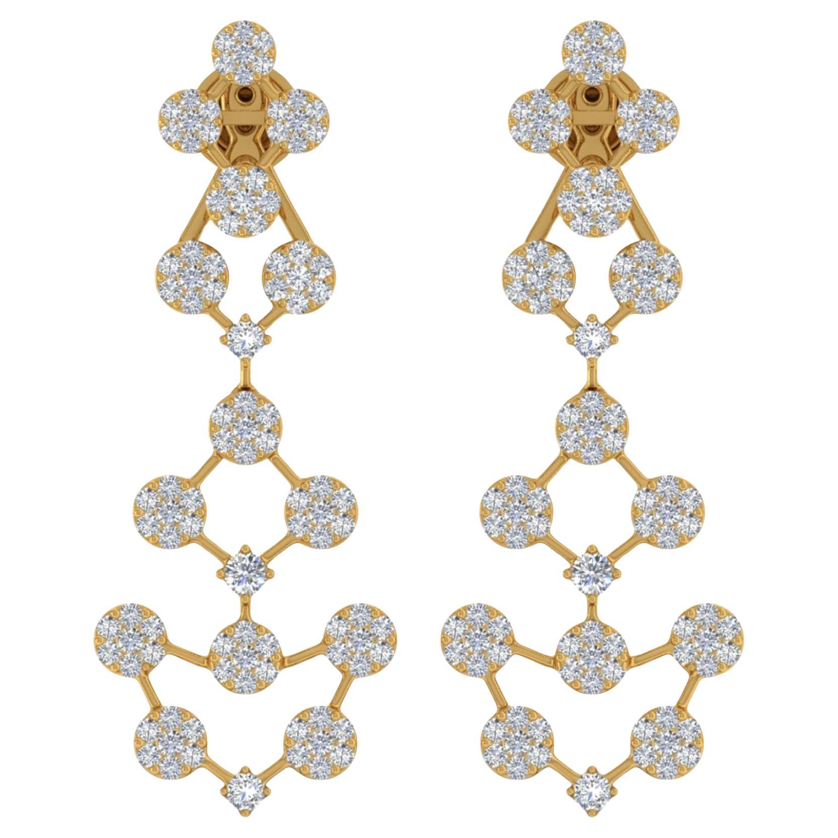 3.35 Ct SI Clarity HI Color Diamond Dangle Earrings 18k Yellow Gold Jewelry