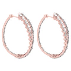3,35 ct SI Claridad Color HI Diamante redondo pera Pendientes de aro Oro rosa de 14 quilates