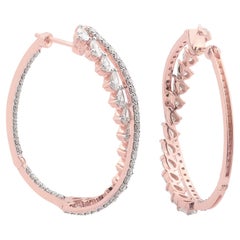Orecchini a cerchio con diamanti rotondi a forma di pera da 3,35 carati SI Clarity HI Color Oro rosa 18 carati