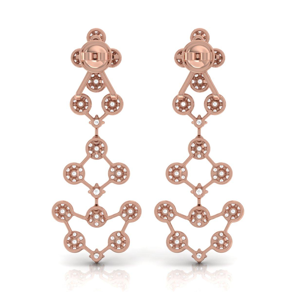3,35 Karat SI/HI Diamant-Kronleuchter Tropfenohrringe 14k Rose Gold Schmuck (Rundschliff) im Angebot