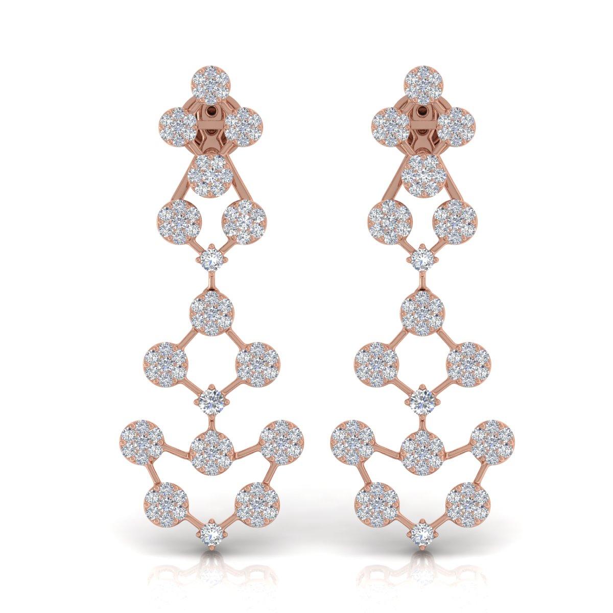 3,35 Karat SI/HI Diamant-Kronleuchter Tropfenohrringe 14k Rose Gold Schmuck Damen im Angebot