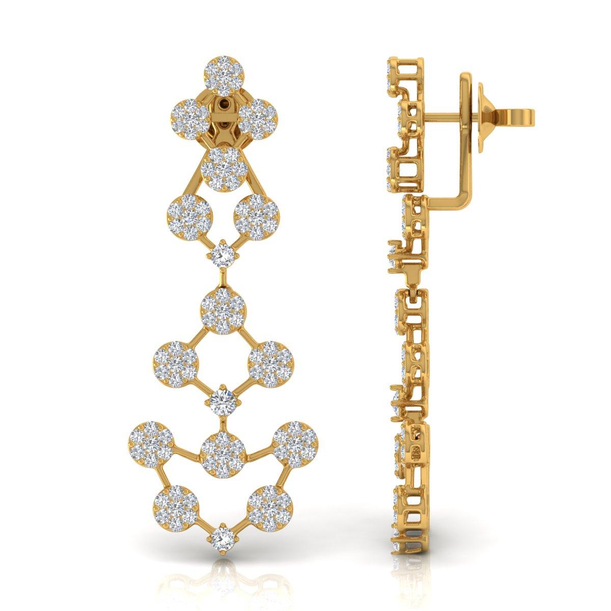 3.35 Ct SI/HI Diamond Chandelier Dangle Earrings 14k Yellow Gold Jewelry Neuf - En vente à Diera, Dubai