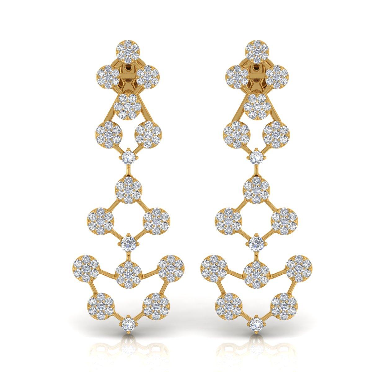 3.35 Ct SI/HI Diamond Chandelier Dangle Earrings 14k Yellow Gold Jewelry Pour femmes en vente