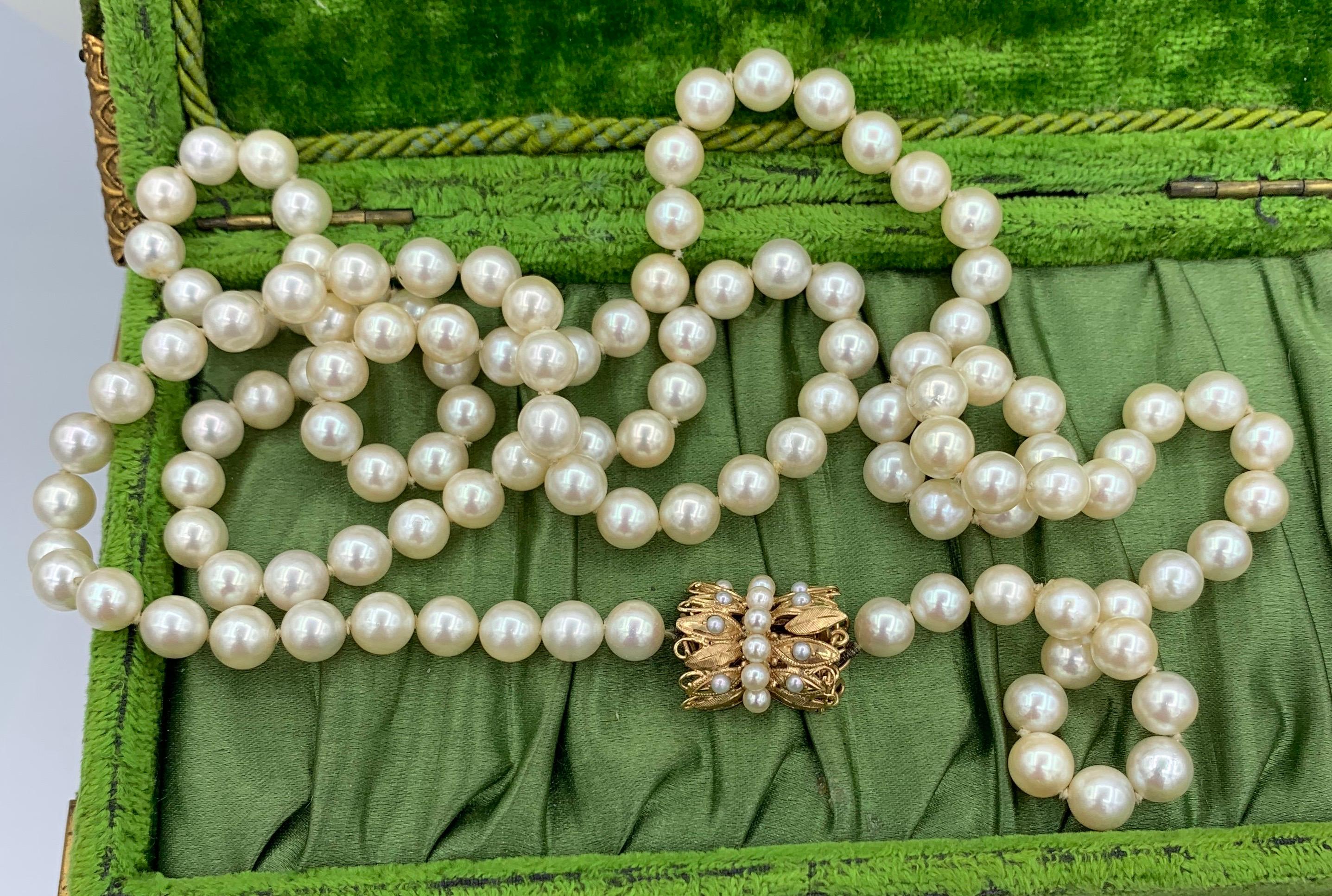 Perlenkette Retro 14 Karat Gold Verschluss Ambassador Galbraith Nachlass im Angebot 6