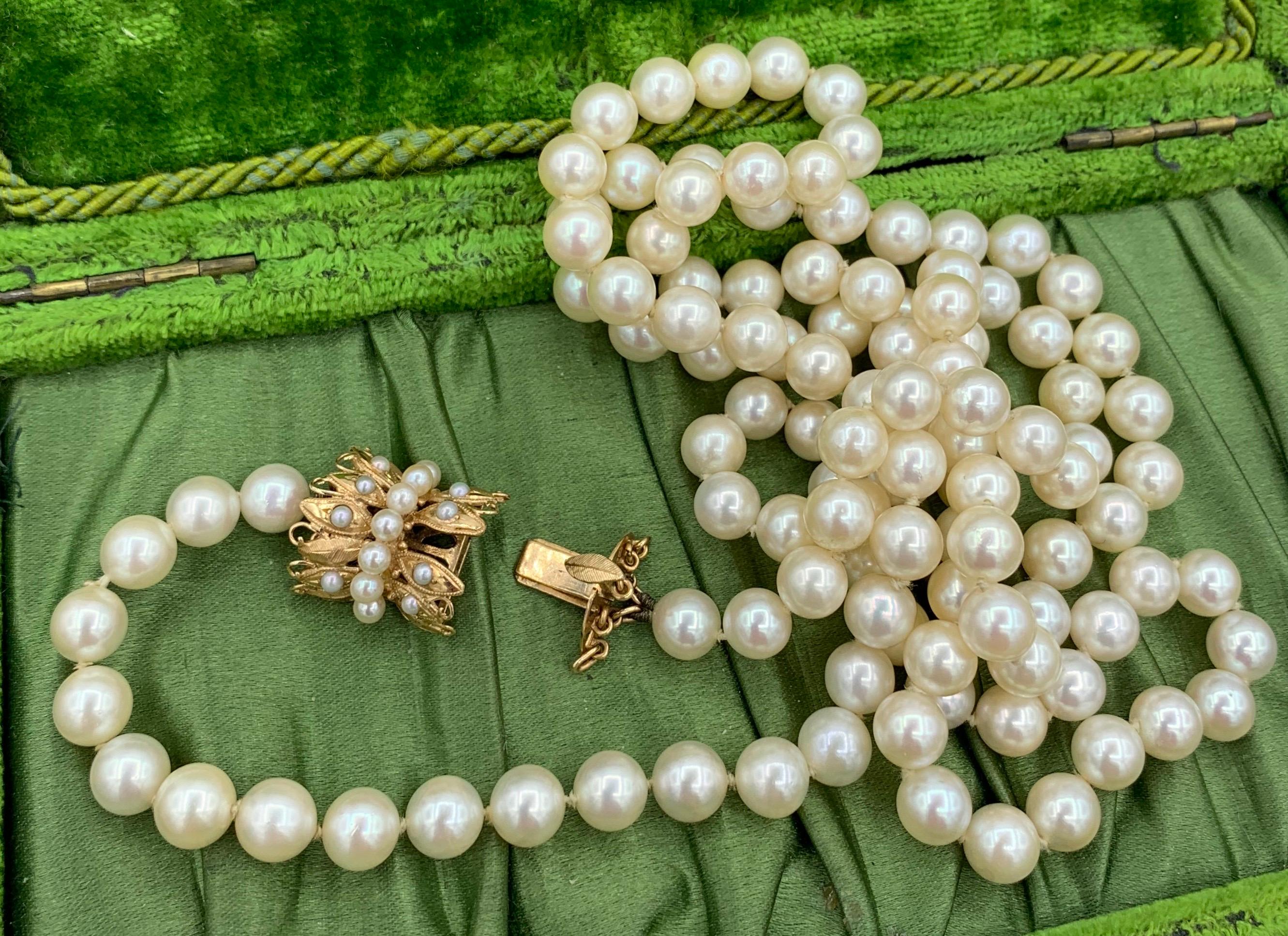 Perlenkette Retro 14 Karat Gold Verschluss Ambassador Galbraith Nachlass im Angebot 9