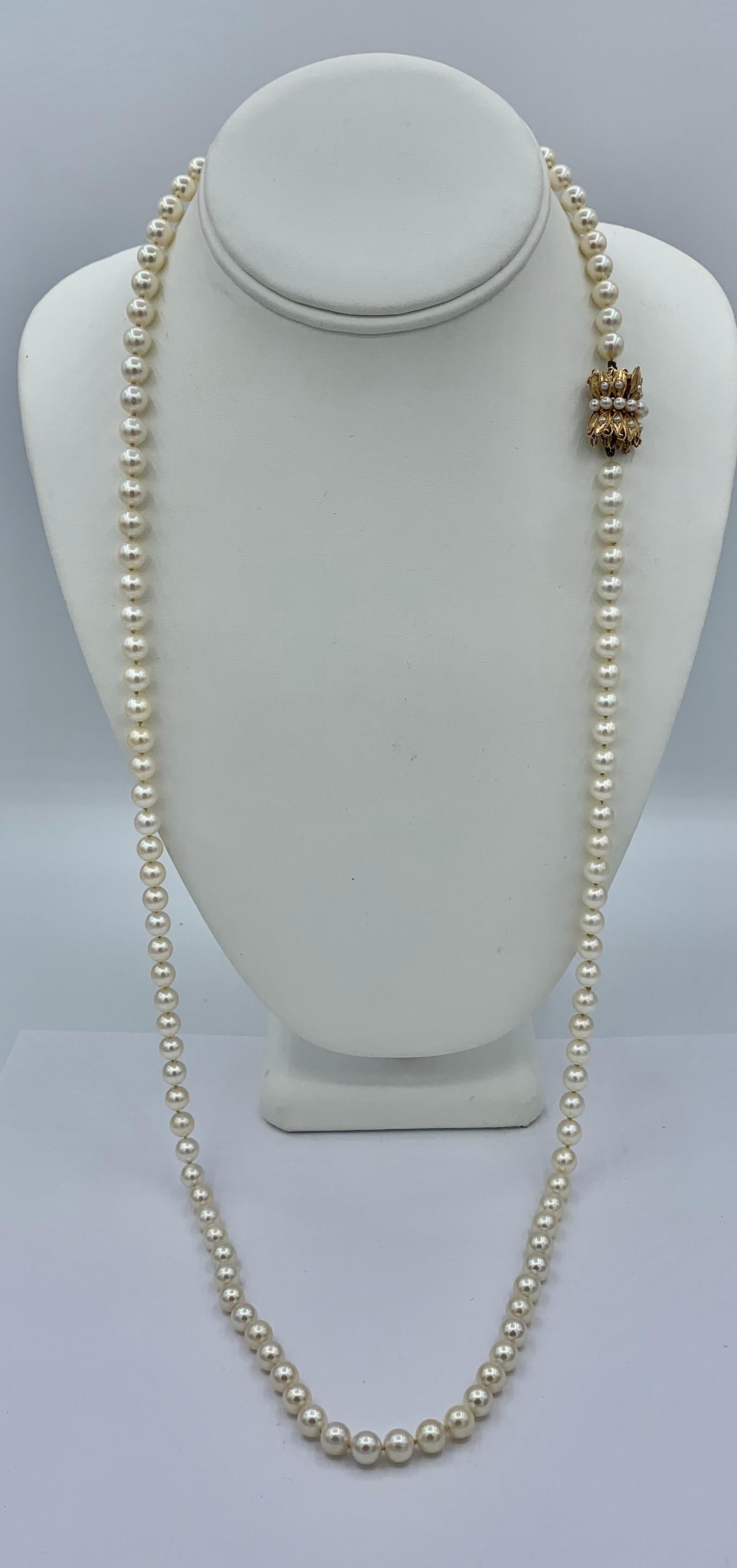 Perlenkette Retro 14 Karat Gold Verschluss Ambassador Galbraith Nachlass für Damen oder Herren im Angebot