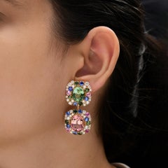 33,52 ct Multi Tourmaline SI/HI 3,83 ct Diamond Dangle Earrings 18k Yellow Gold