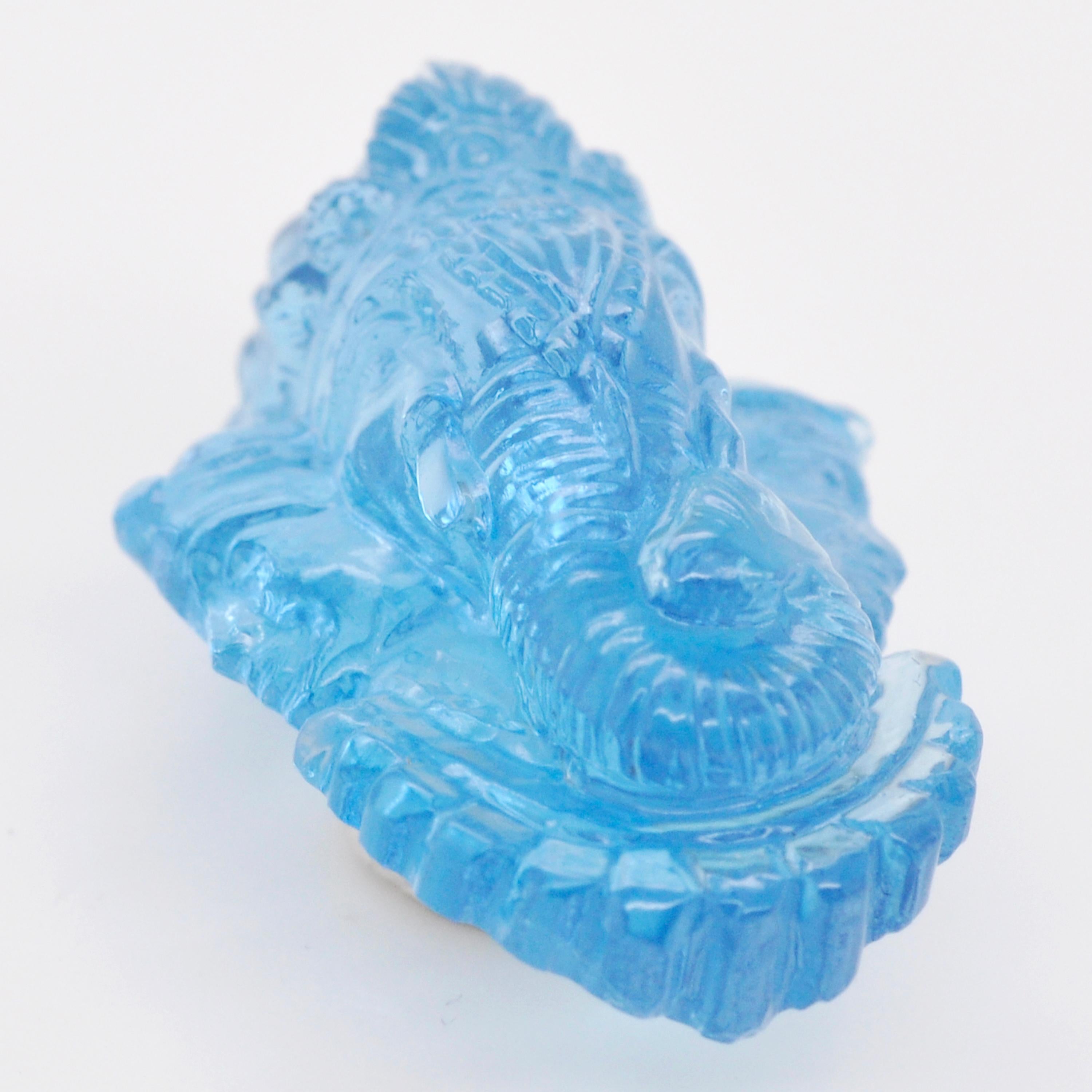 Mixed Cut 33.54 Carat Swiss Blue Topaz Ganesha Riddhi Siddhi Carving Loose Gemstone For Sale