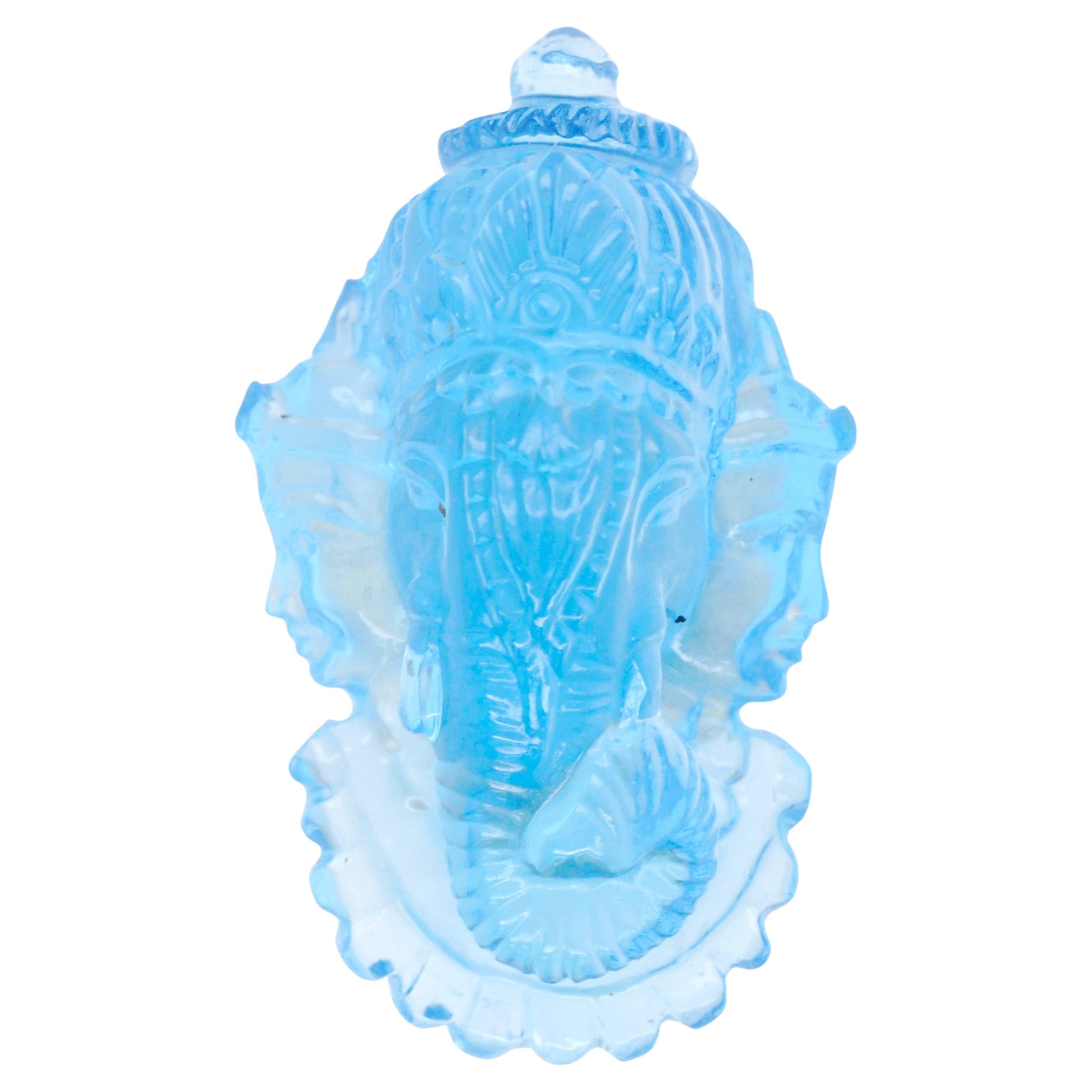 33.54 Carat Swiss Blue Topaz Ganesha Riddhi Siddhi Carving Loose Gemstone