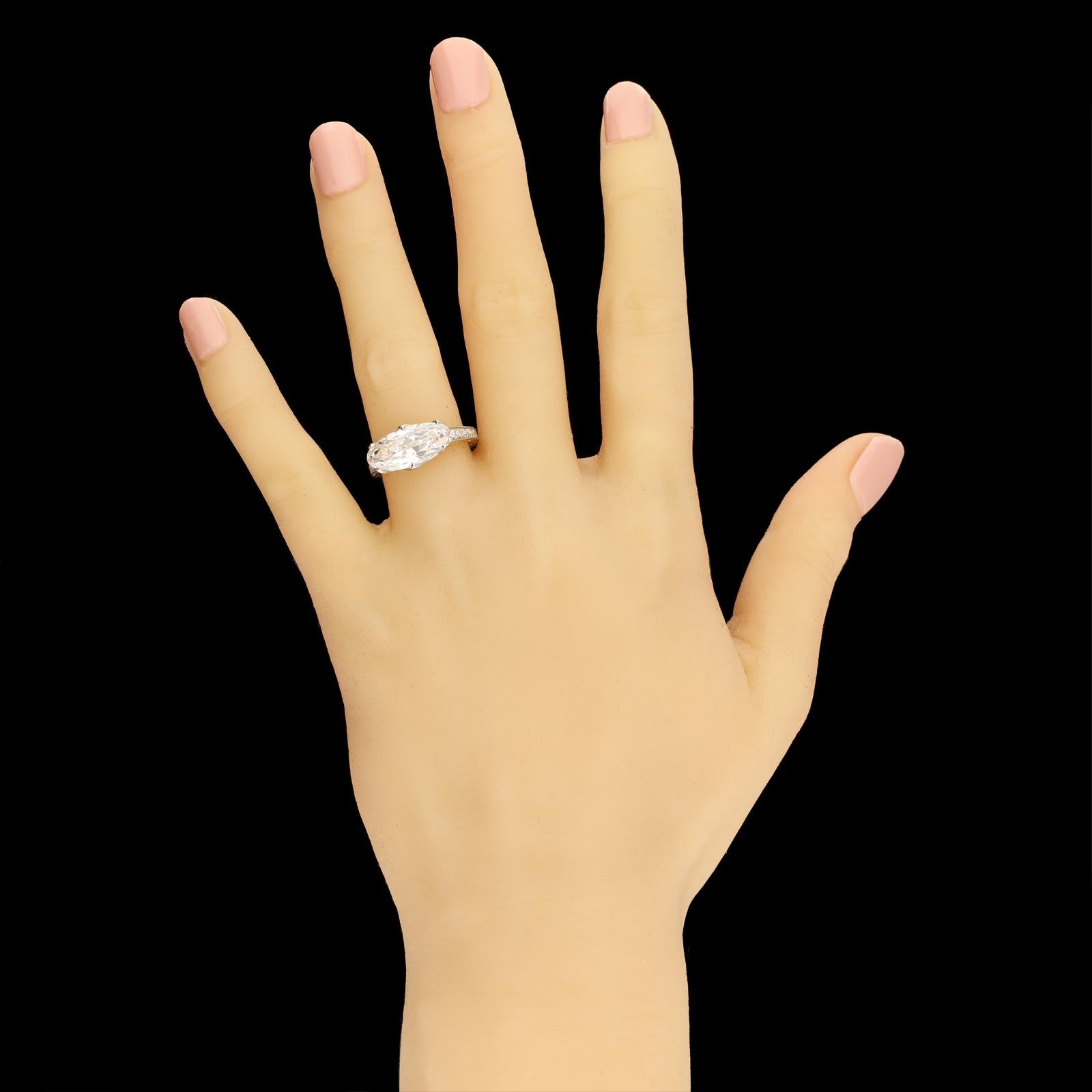 Contemporary 3.35 Carat H VS2 Old Mine Oval Diamond Solitaire Ring by Hancocks