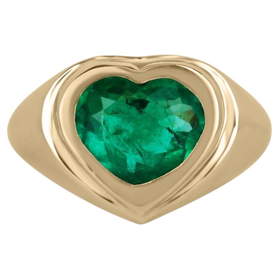 3.35ct 18K AAA Calidad Fina Esmeralda Colombiana Corte Corazón Bisel Engastado Anillo Solitario