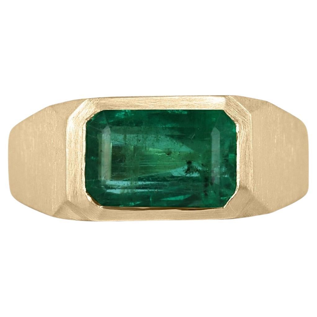 3.35ct 18K Fine Quality Emerald Cut Emerald East to West Bezel Satin Gold Finish For Sale