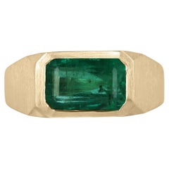 3.35ct 18K Fine Quality Emerald Cut Emerald East to West Bezel Satin Gold Finish