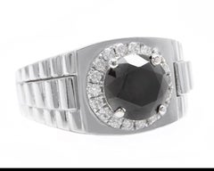 3.35Ct Natural Black & White Diamond Men's Ring in 14K Solid White Gold