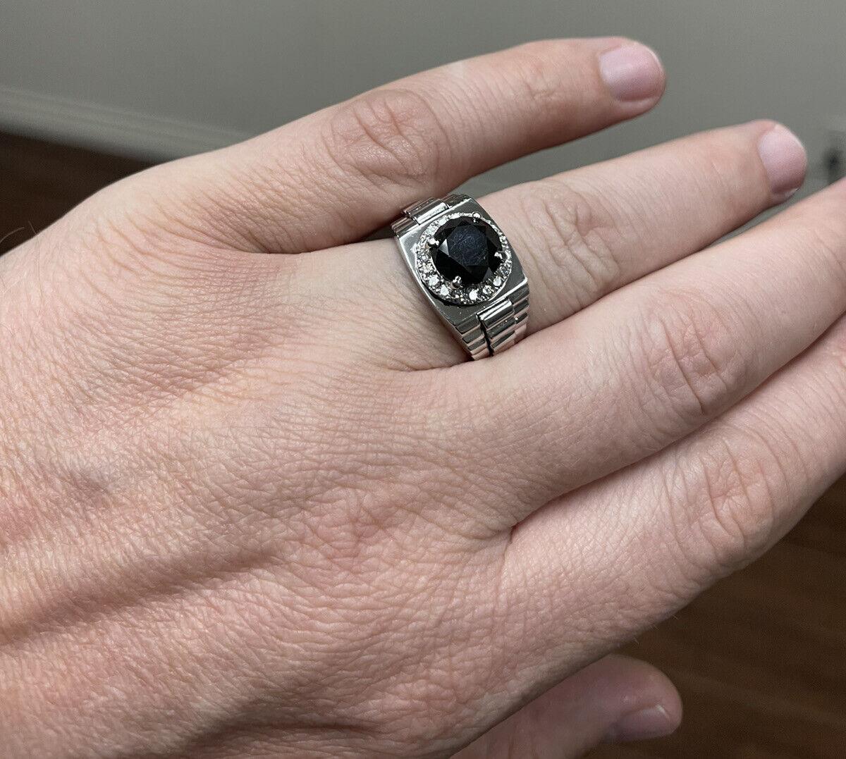 3.35Ct Natural Black & White Diamond Men's Ring in 14K Solid White Gold For Sale 1