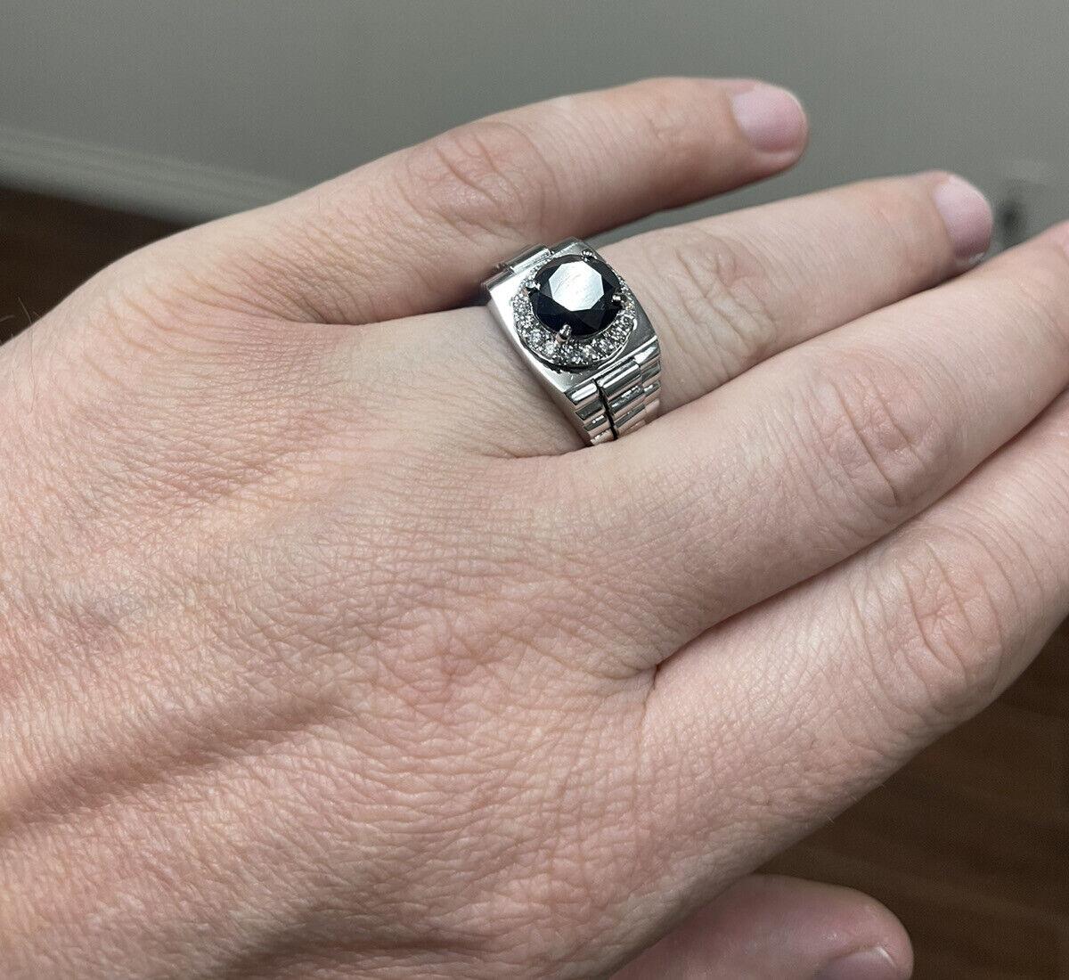 3.35Ct Natural Black & White Diamond Men's Ring in 14K Solid White Gold For Sale 3