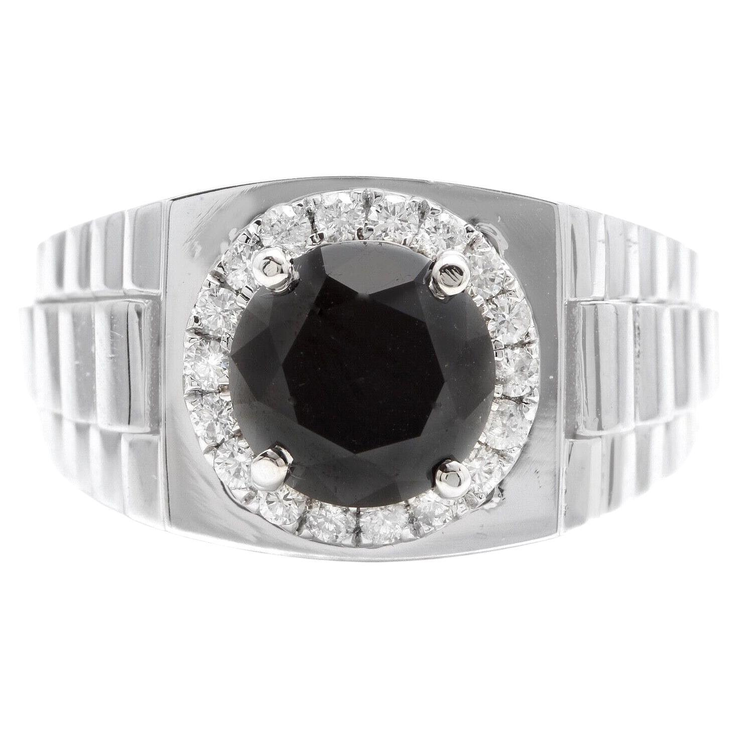 3.35Ct Natural Black & White Diamond Men's Ring in 14K Solid White Gold For Sale