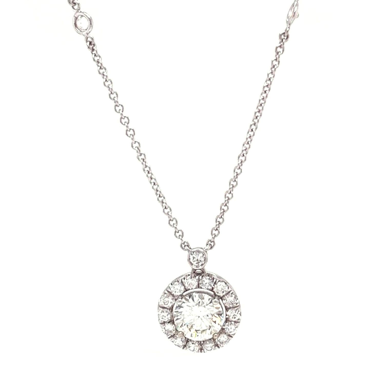 Round Cut 3.35ct Natural Round Diamond Halo Pendant Station Necklace in 14K White Gold For Sale